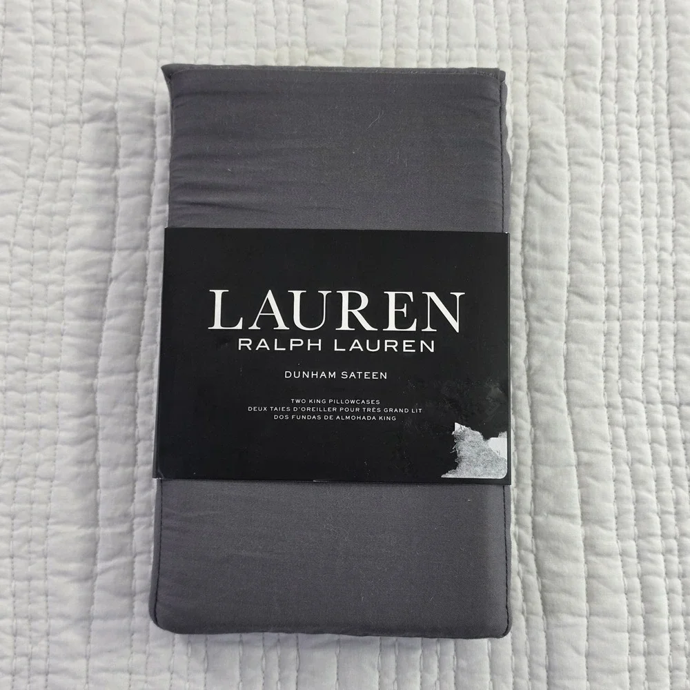Lauren Ralph Lauren Dunham Sateen King Pillowcase Set 2pc Charcoal Gray 300TC